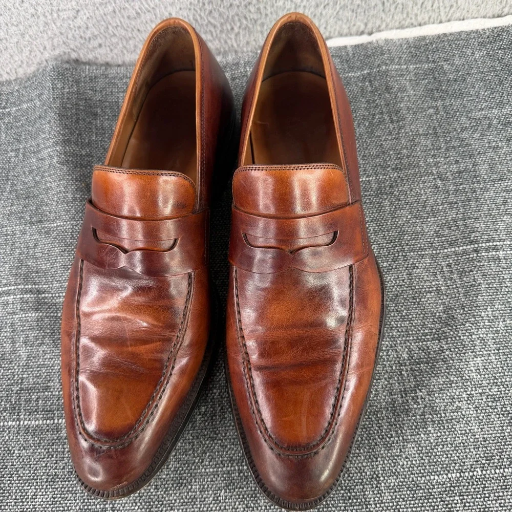 Magnanni Penny Loafers Mens 9.5M Cognac Brown Leather Slip On Dress Shoes Spain